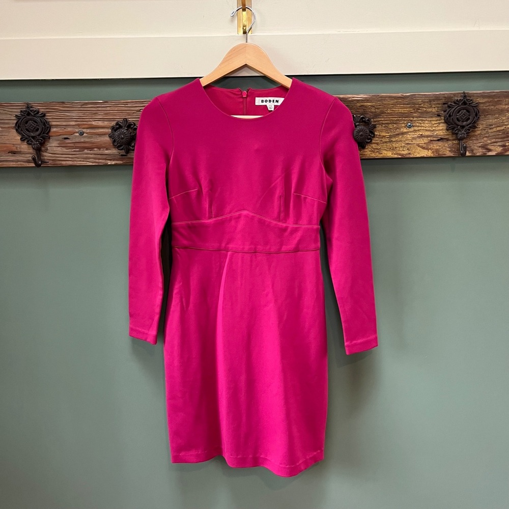 Boden‎ Womens Fuchsia Pink Long Sleeve Ponte Sheath Dress US 2P Petite Crew Neck